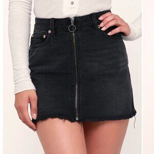 Free People Zip It Up Washed Black Distressed Denim Mini Skirt Size 29